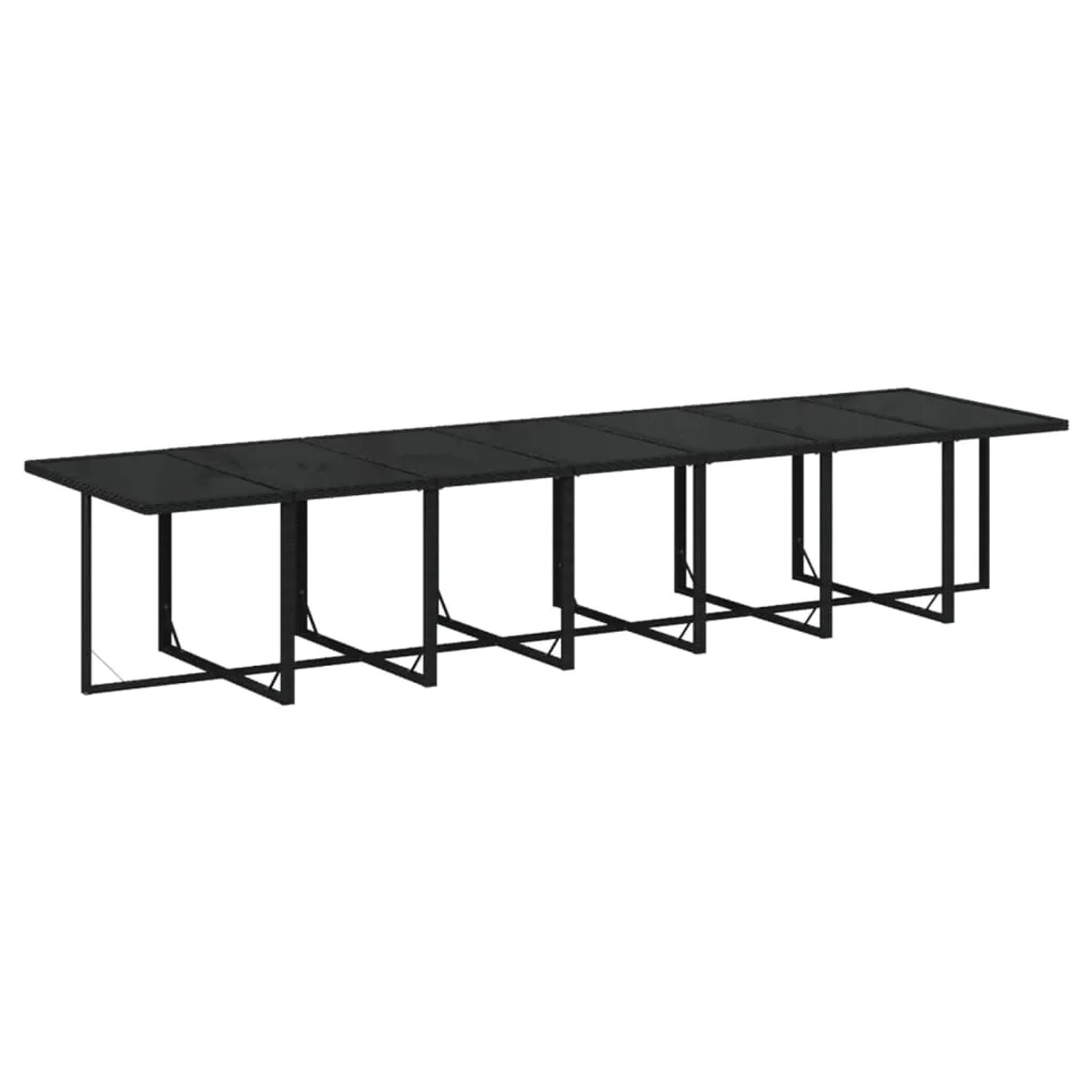 Schwarze vidaXL Garten-Essgruppe aus Polyrattan, 19-teilig, mit Tisch und Stühlen mit Kissen.
