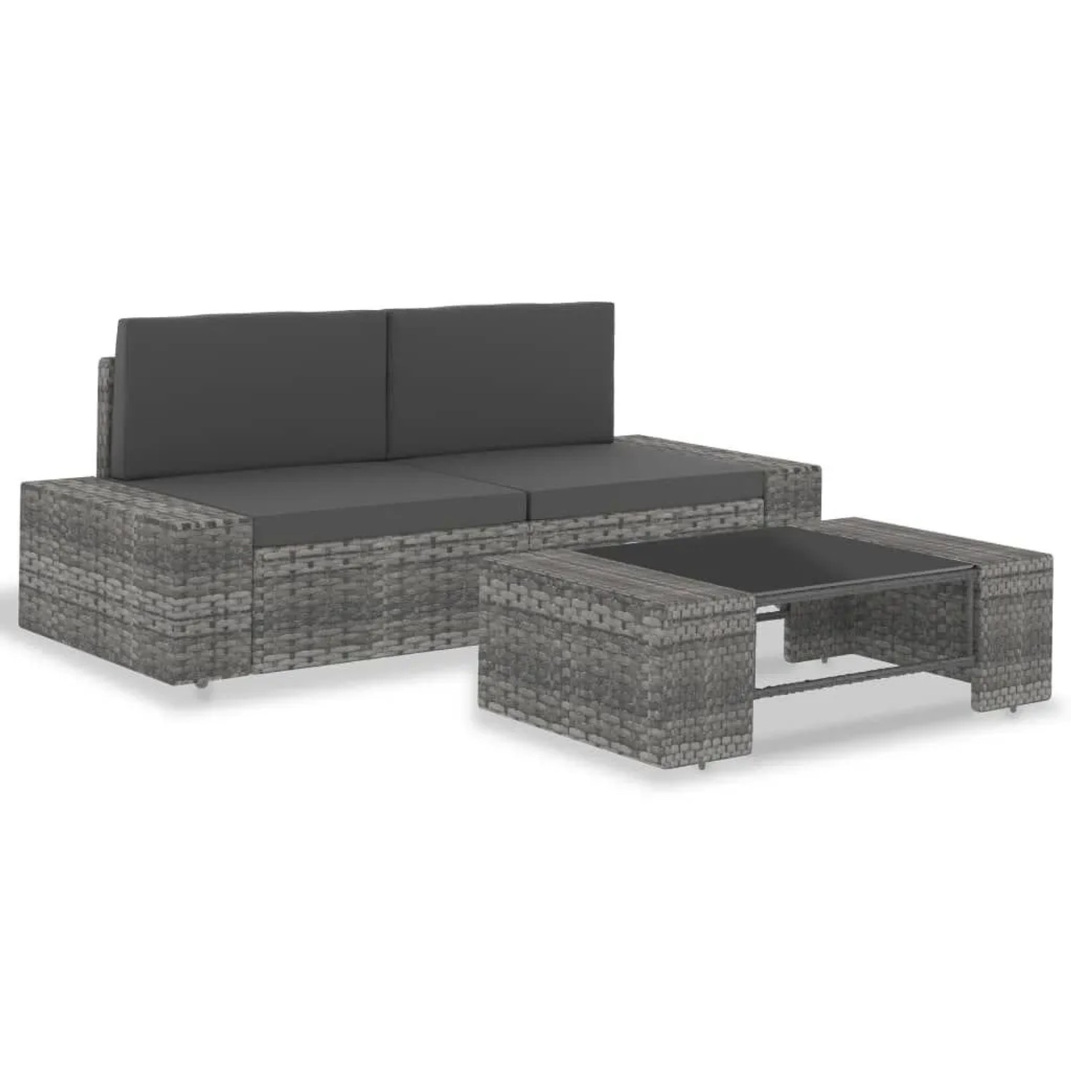 vidaXL 3-Tlg Garten-Lounge-Set Poly Rattan Grau 49527