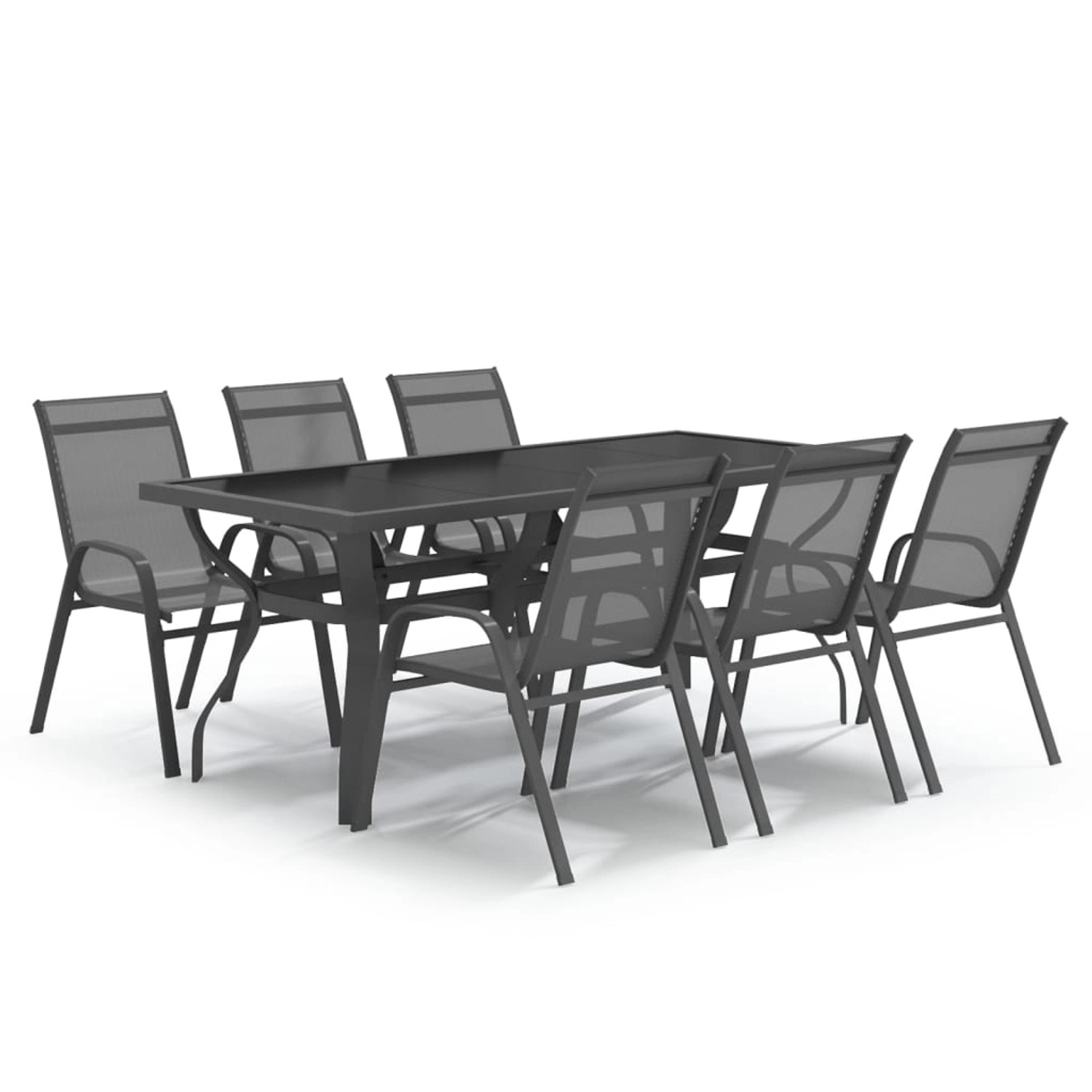 vidaXL 7-Tlg Garten-Essgruppe Grau und Schwarz 3095988 günstig online kaufen