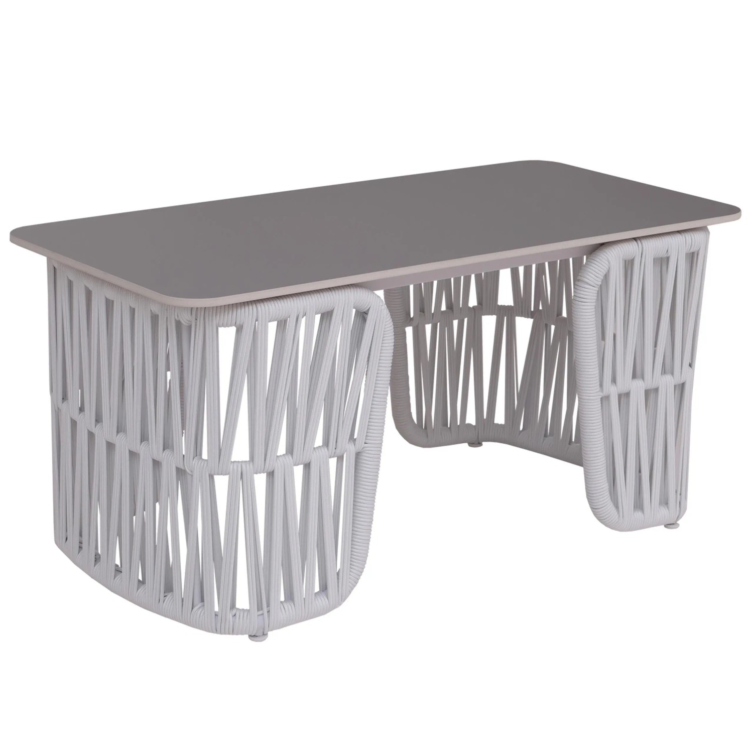 MCW Loungetisch P90 Seilgeflecht Sinterstein 43x90x45cm Hellgrau Platte Grau