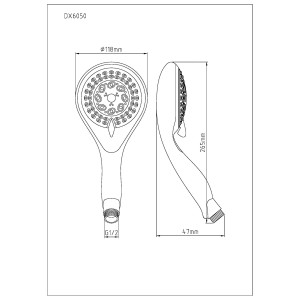 Technische Zeichnung: Eisl Handbrause Welly Chrom, Maße und Anschlüsse für Installation.