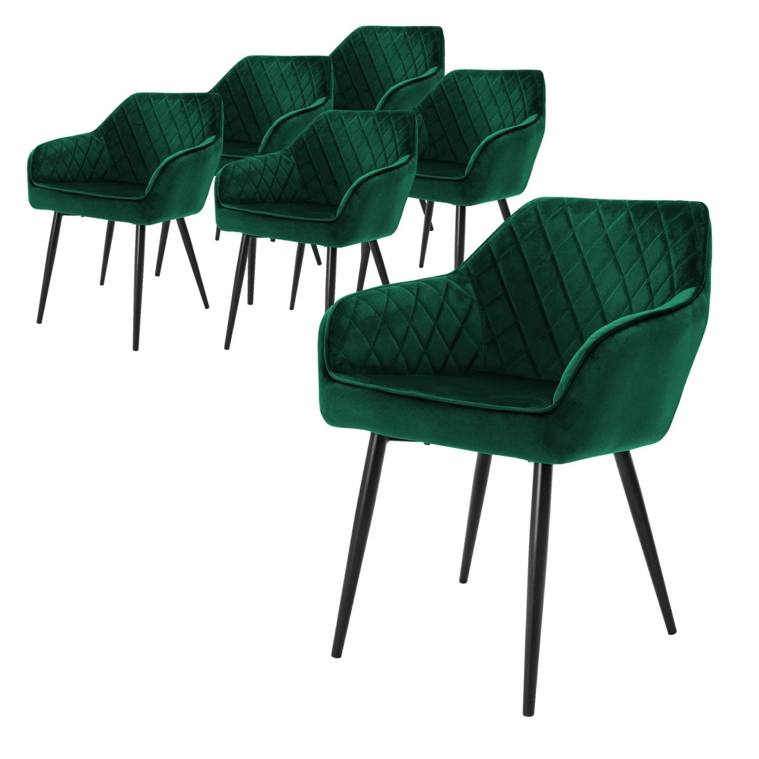 Ml-Design 6er Set Esszimmerstühle Dunkelgrün Samtbezug Metallbeine