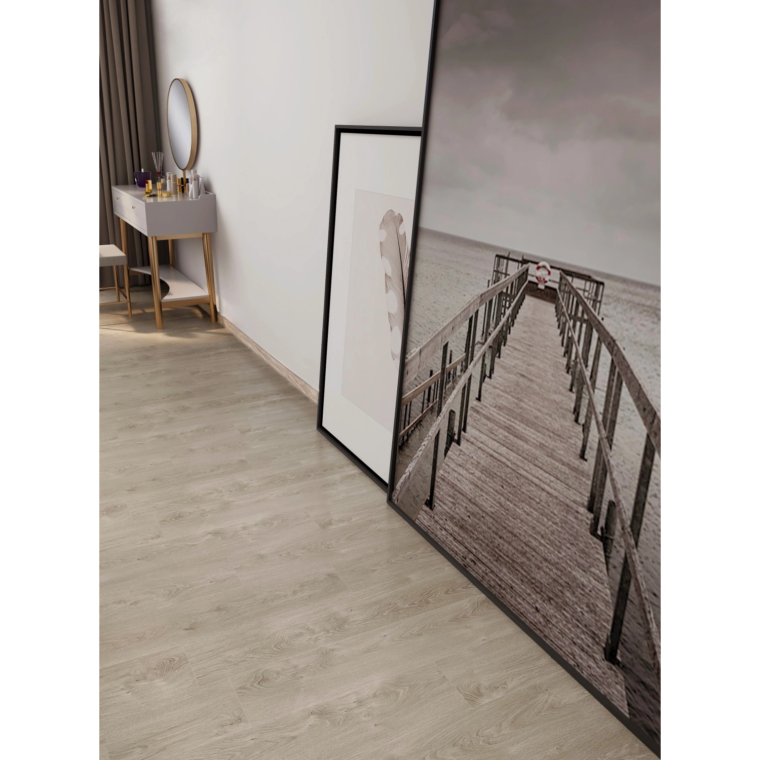 Verlegter Check One Click-Vinylboden Steindam Eiche im Raum.