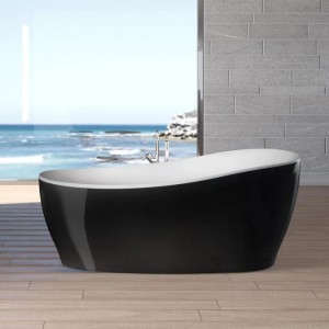 Freistehende Badewanne Aviva, 180x85 cm, schwarz-weiß, modernes Design.