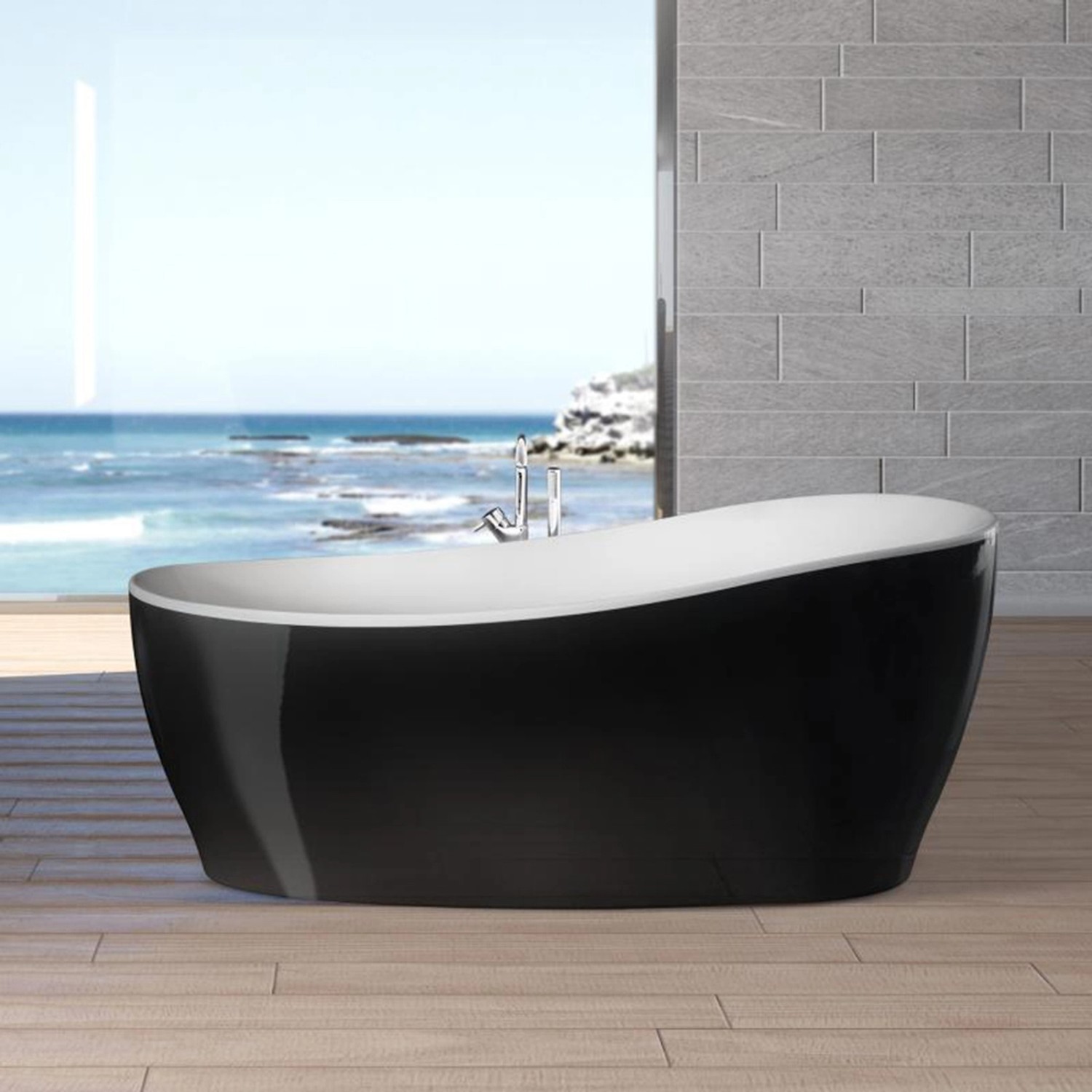 Freistehende Badewanne Aviva 180 cm x 85 cm Schwarz-Weiß