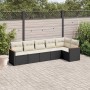 Schwarze 6-tlg. vidaXL Garten-Sofagarnitur aus Poly Rattan mit cremefarbenen Kissen.