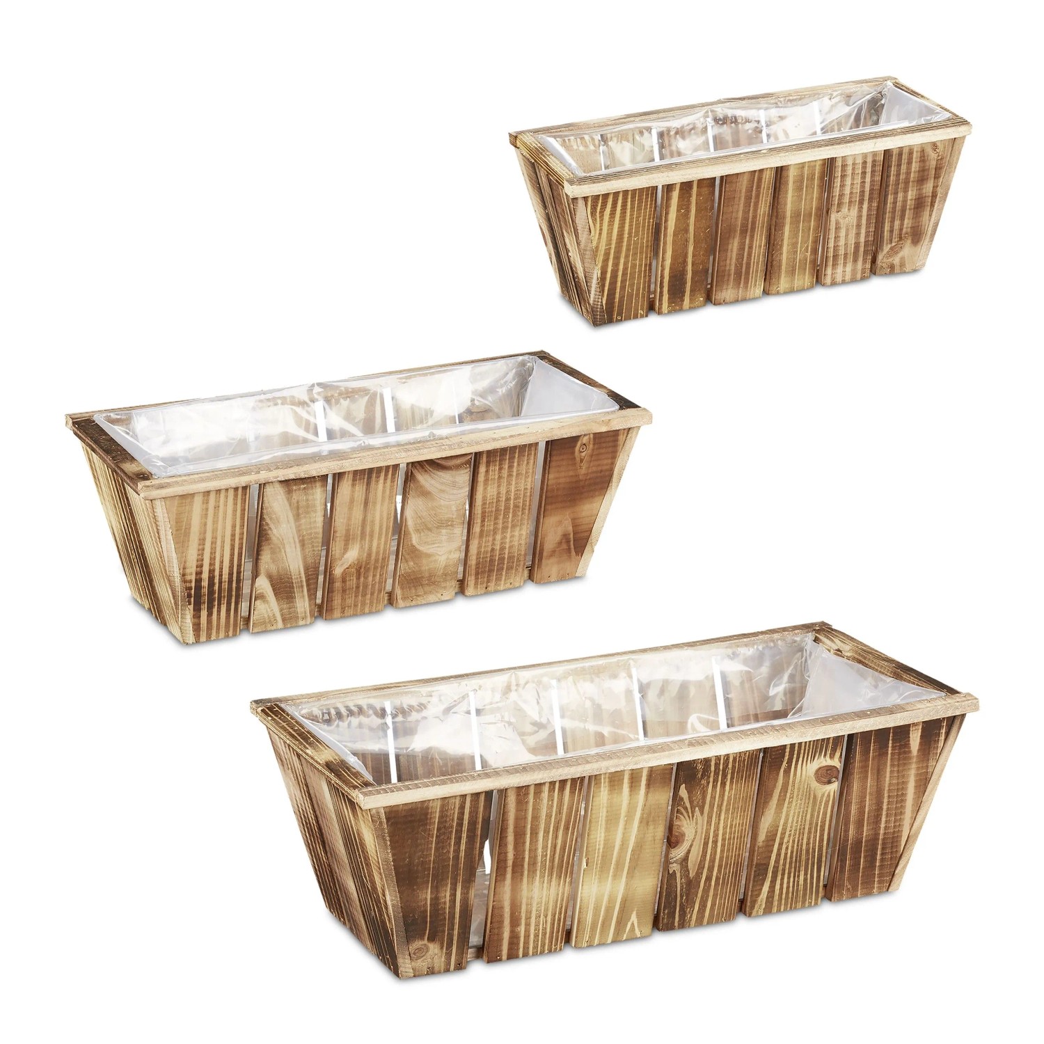 Relaxdays Blumenkasten 3er Set Holz Braun Mit Folie 46 cm x 23 cm x 15 cm 1,8 kg