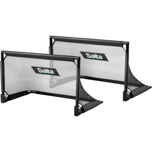 Salta Fußballtor Set Challenge, 2 Stück, 100x60x60 cm, mit schwarzem Stahlrahmen und Netz.