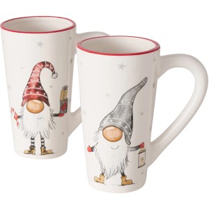 Boltze Xmas Jumbobecher Snorre, 2-fach sortiert, mit Zwergenmotiv als Weihnachtsdeko.