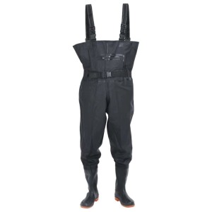 Schwarze vidaXL Wathose mit Stiefeln, Größe 41, für Angeln und Arbeit im Freien.