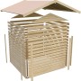 Karibu Holz-Gartenhaus Aesch, unbehandelt, im Aufbau. Satteldach und Holzwände im Detail.