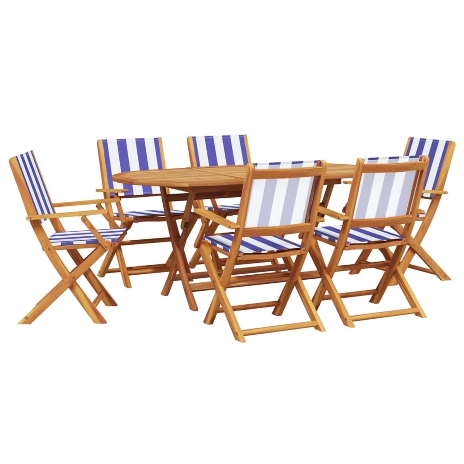 vidaXL 7-Tlg Garten-Essgruppe Stoff und Massivholz Blau und Weiß 3281717 günstig online kaufen