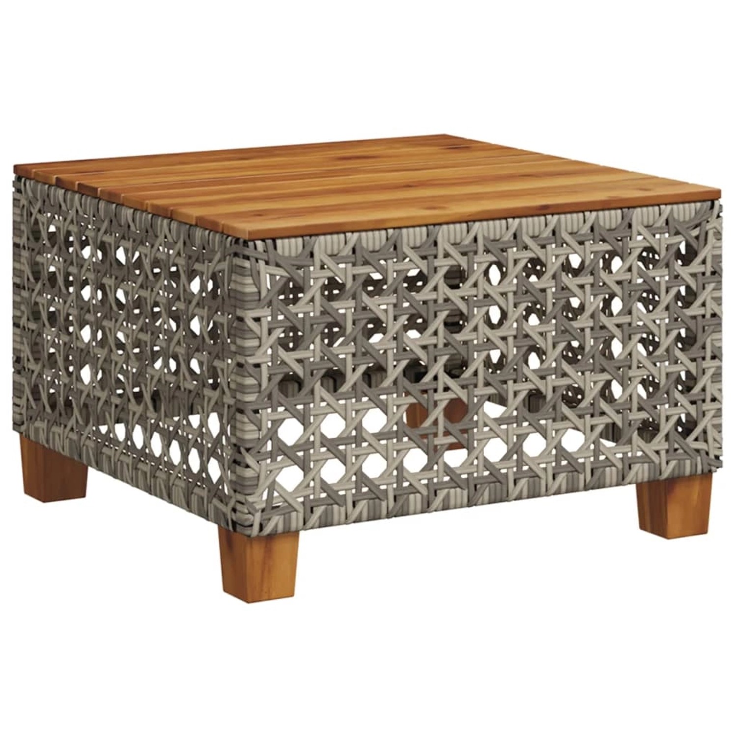 vidaXL Gartentisch Grau 55x55x36 cm Poly Rattan Akazienholz 365930