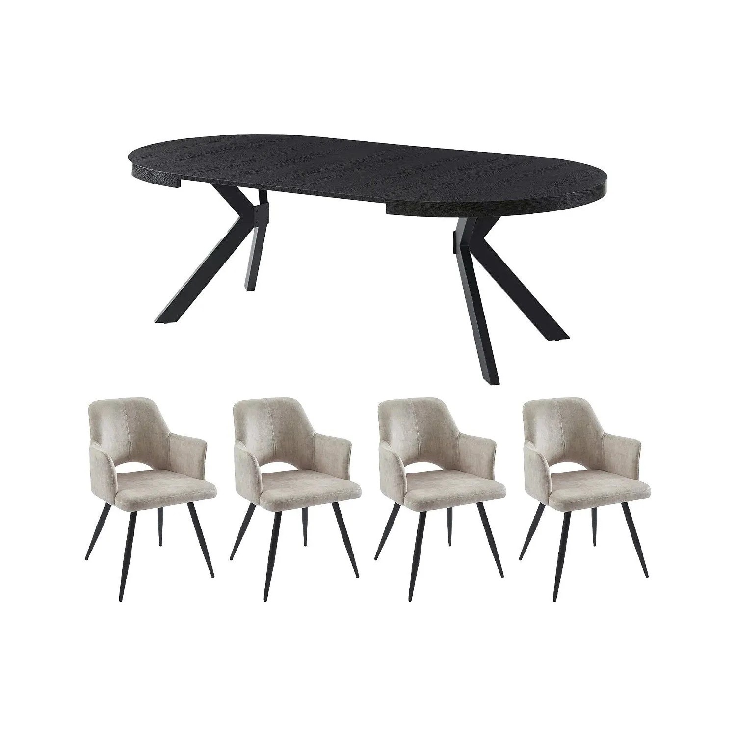 Vente-unique Essgruppe Komoni Schwarz 220 cm  120 cm