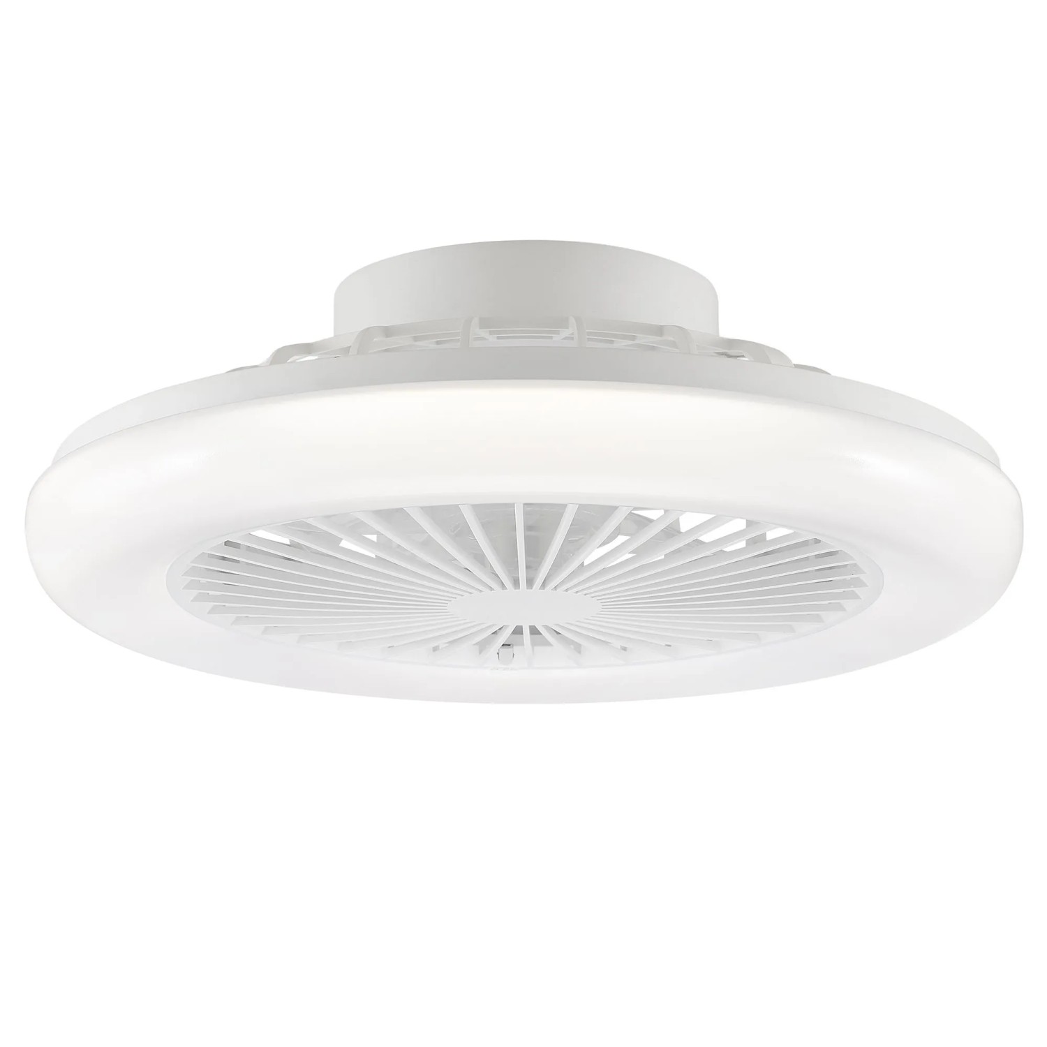 Weiße LED-Deckenleuchte Montero mit Ventilator, Durchmesser 42 cm.