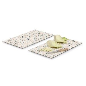 Zeller Herdabdeckplatten-Set Terrazzo, 2-teilig, bunt, mit Fenchel und Messer auf einer Platte.