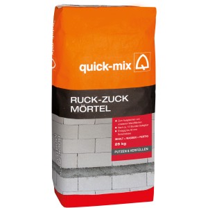 Quick-Mix Ruck-Zuck Mörtel, 25 kg Sack, geeignet für Beton- und Estricharbeiten.