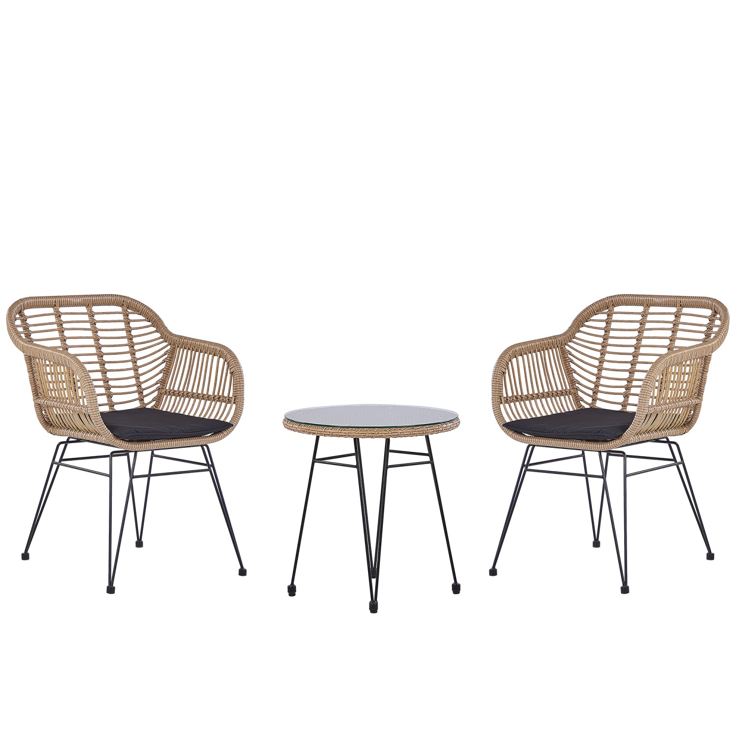 Beliani Bistro Set TROPEA II Naturfarben Beige Schwarz 52x54x80