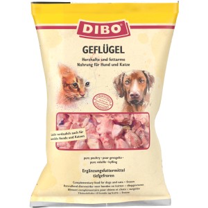 Dibo Geflügel Barf für Hunde und Katzen, 2kg Packung mit gefrorenem Geflügelfleisch.