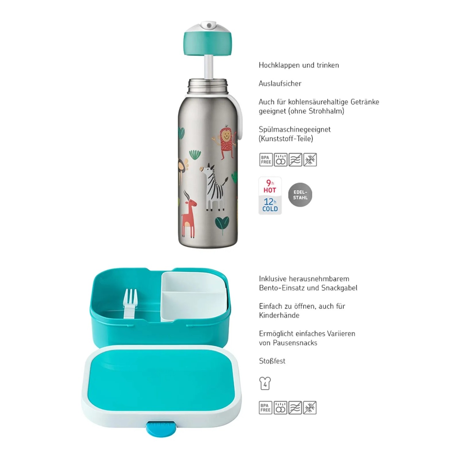 Mepal Campus Lunchset Dino World: Thermoflasche und Brotdose mit Tiermotiven.