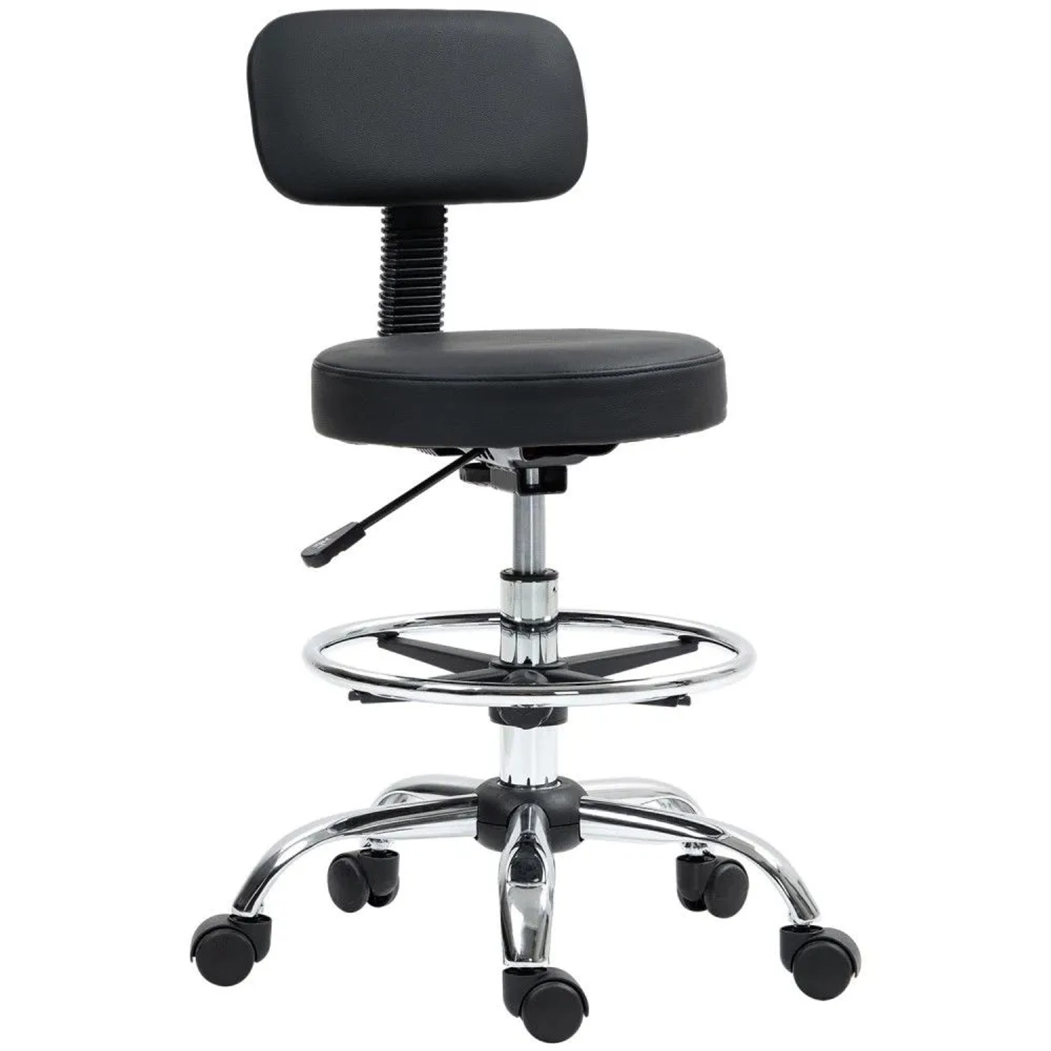HOMCOM Bürostuhl Stahl Kunstleder Schwarz 52L x 52B x 78-92H cm