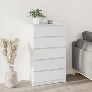 Weißer vidaXL Schubladenschrank (60x36x103 cm) aus Holzwerkstoff mit 5 Schubladen. Kommode für Schlafzimmer oder Wohnzimmer.
