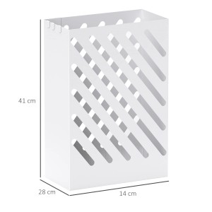 Weißer HOMCOM Schirmständer mit Haken und Auffangschale. Regale für Ordnung im Eingangsbereich.
