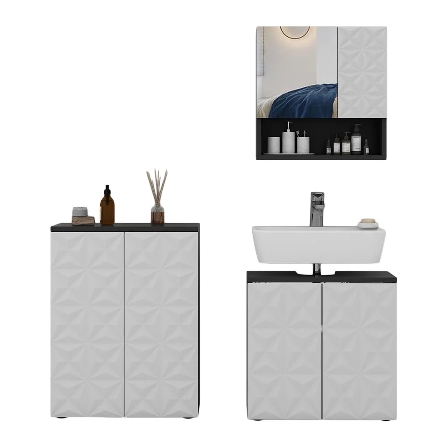 Vicco Badmöbel-Set Edge Schwarz 60 x 57 3-teilig