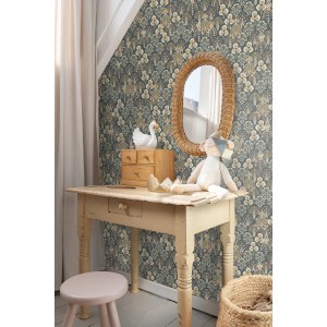 ESTAhome Vliestapete mit Blumenmuster in Dunkelblau im Vintage-Look.