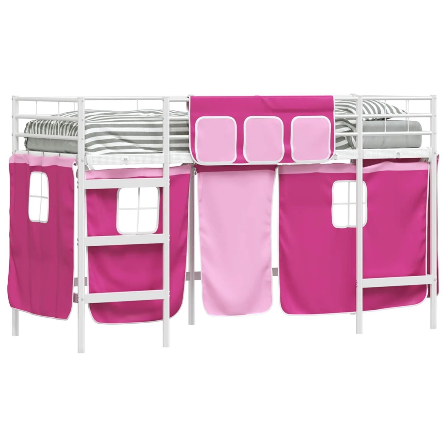 vidaXL Kinder Loft Bettgestell mit Vorhängen Weiß und Rosa 90 x 190 cm 4202 günstig online kaufen