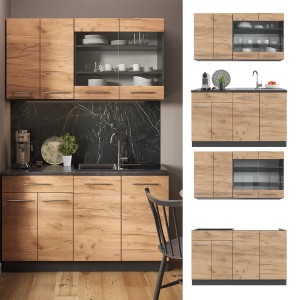 Vicco Singleküche Fame-Line, 140 cm, Goldkraft Eiche/Anthrazit, ohne Arbeitsplatte.