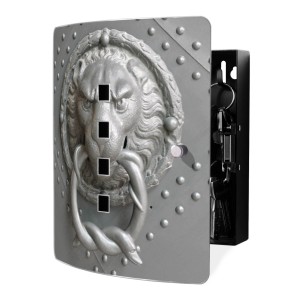 Design Schlüsselkasten Edelstahl mit Löwenmotiv, 24x21,5x7cm, für 10 Schlüssel.