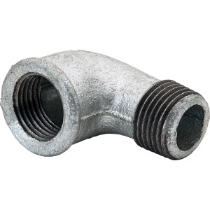 Winkelverbinder aus Temperguss, 18,6 mm (Rp 1/2) x 21 mm (R 1/2) für Wasserleitungen.