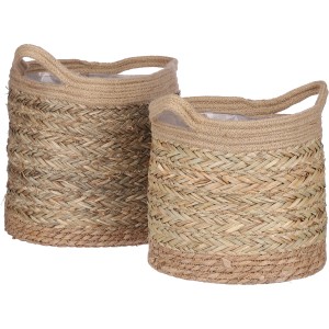Mica Decorations Korb Anne, hellbraunes 2er-Set aus Seegras mit Tragegriffen, Übertöpfe.