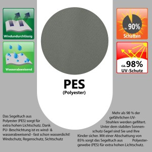 Graues AMANKA Sonnensegel aus Polyester, wasserabweisend und mit UV-Schutz.