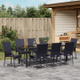 Schwarze 9-teilige vidaXL Garten Essgruppe aus Poly Rattan mit Tisch und Stühlen.
