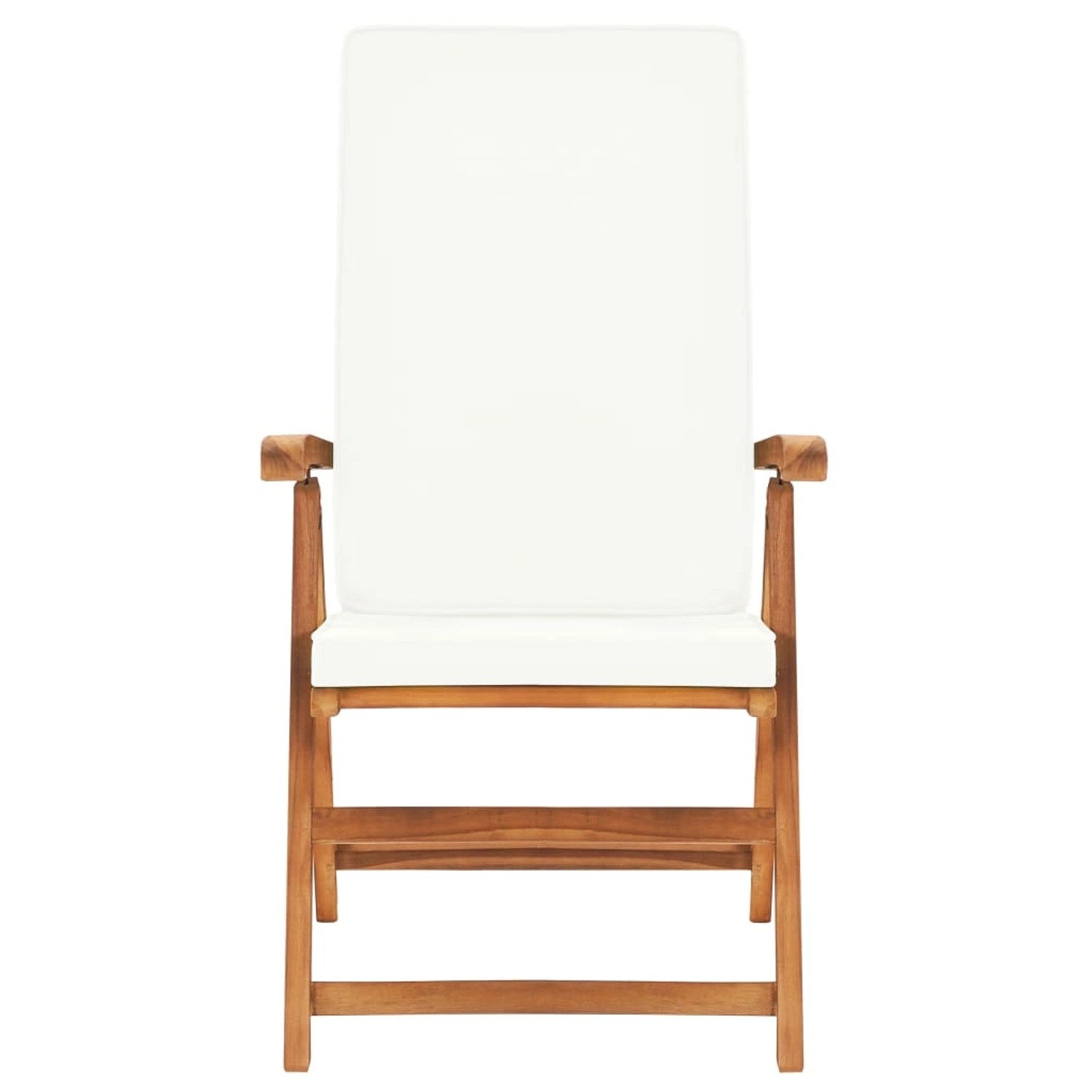 Gartenstuhl aus Teakholz mit cremeweißen Kissen, Teil der vidaXL 5-tlg Essgruppe.