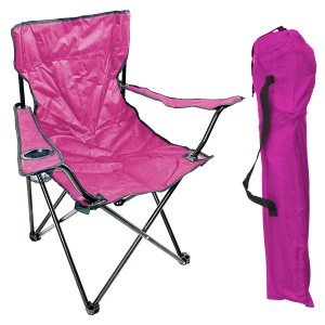 Pinker Mojawo Anglersessel/Campingstuhl mit Getränkehalter und Tragetasche.