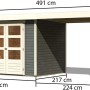 Karibu Holz-Gartenhaus Boras, terragrau, mit Flachdach und Anbau, Maße: 238x213 cm.