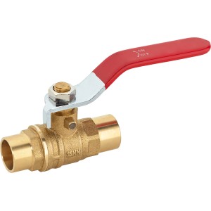 Lötkugelhahn Ø 15 mm aus Messing mit rotem Hebel für Heizungsanlagen.