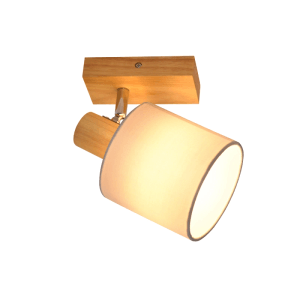 NETTLIFE Deckenstrahler: Holzsockel, weißer Stoffschirm, drehbar. Moderner Spot für flexible Wand- & Deckenbeleuchtung.
