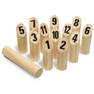 Toyfel Tölky Wurfspiel aus Holz mit Zahlen 1-12 und Wurfholz für Outdoor-Spaß.