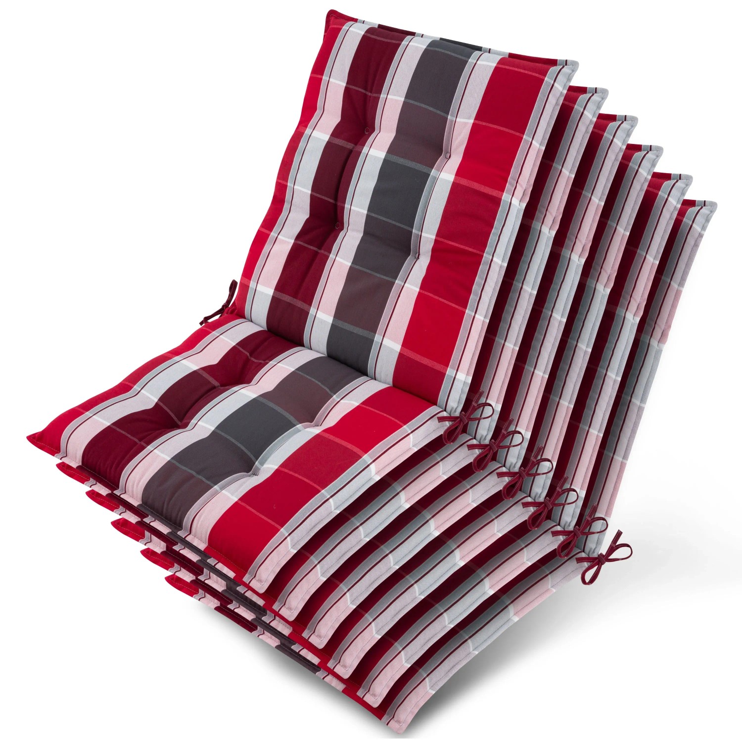 Beautissu 6x Niederlehner Sun-NL Auflage 105x50x8cm Rot-Anthrazit-Gestreift