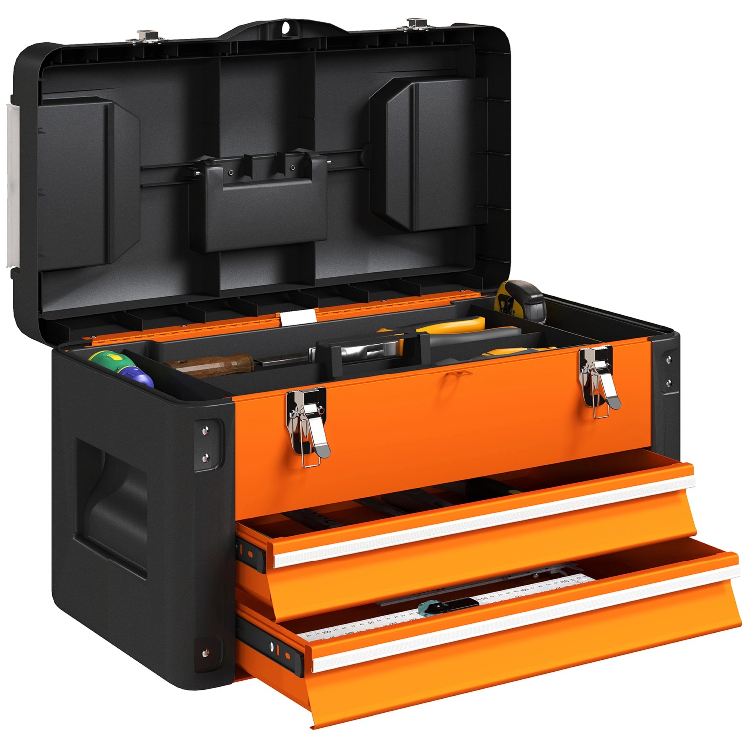 HOMCOM Werkzeugkiste Leer 49 x 25 x 28 cm Werkzeugkasten mit Schublade günstig online kaufen