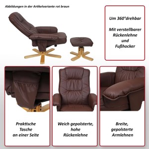 MCW Relaxsessel H56 mit Hocker, schwarz, Kunstleder, drehbar und mit verstellbarer Rückenlehne.
