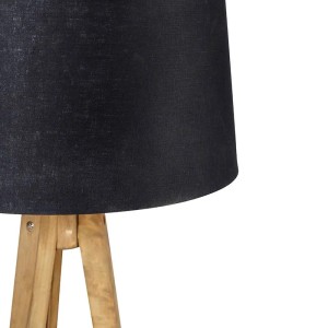 QAZQA Stehlampe mit Holz-Stativ und schwarzem Schirm, 45 cm hoch.