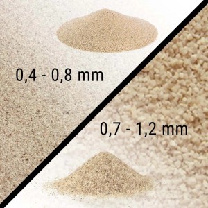 Filtersand Evolution, grob und fein, für Pool Filteranlagen. Körnung 0,7-1,2 mm und 0,4-0,8 mm.