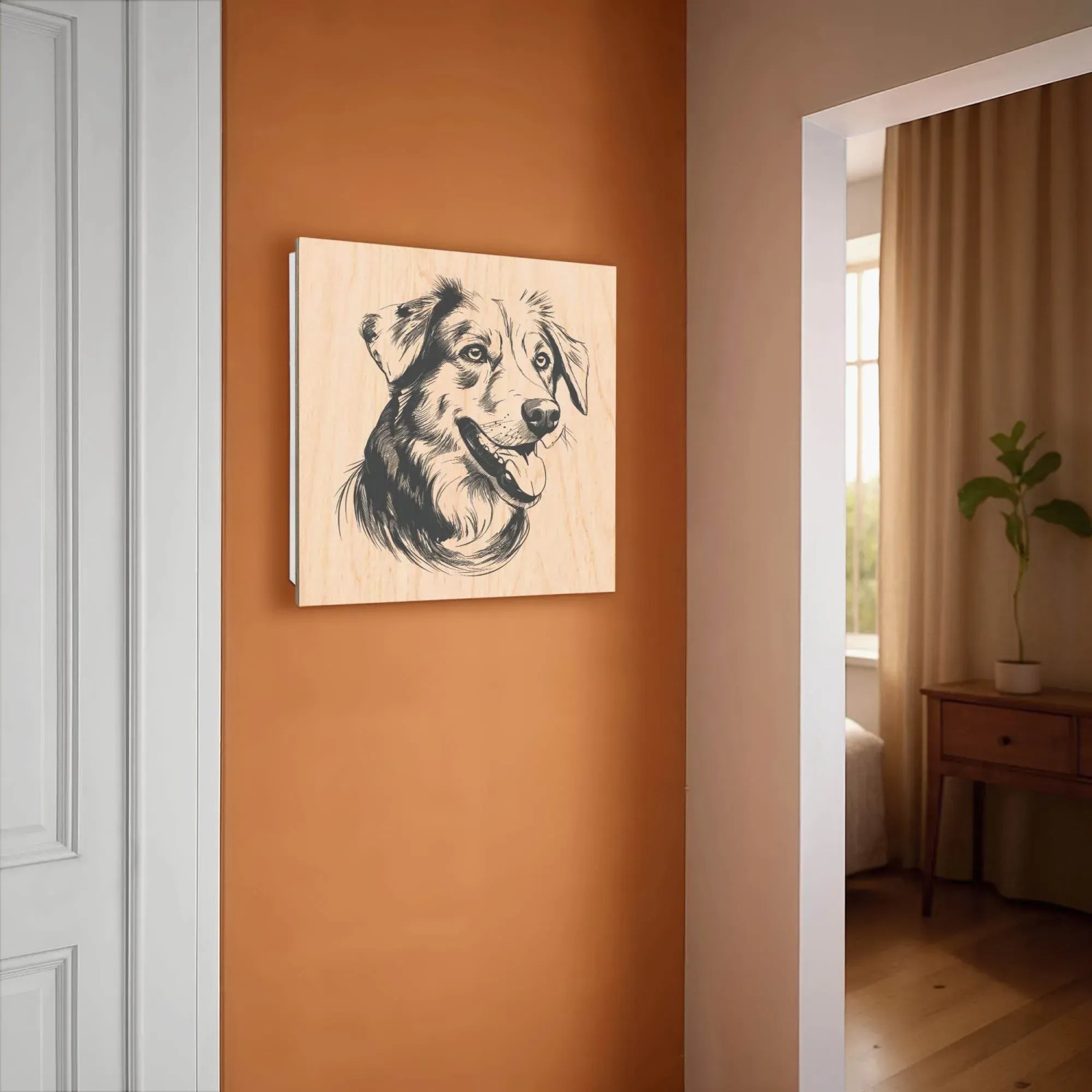 Weißer Banjado Schlüsselkasten aus Holz (30x30cm) mit Hundeillustration und 50 Haken.