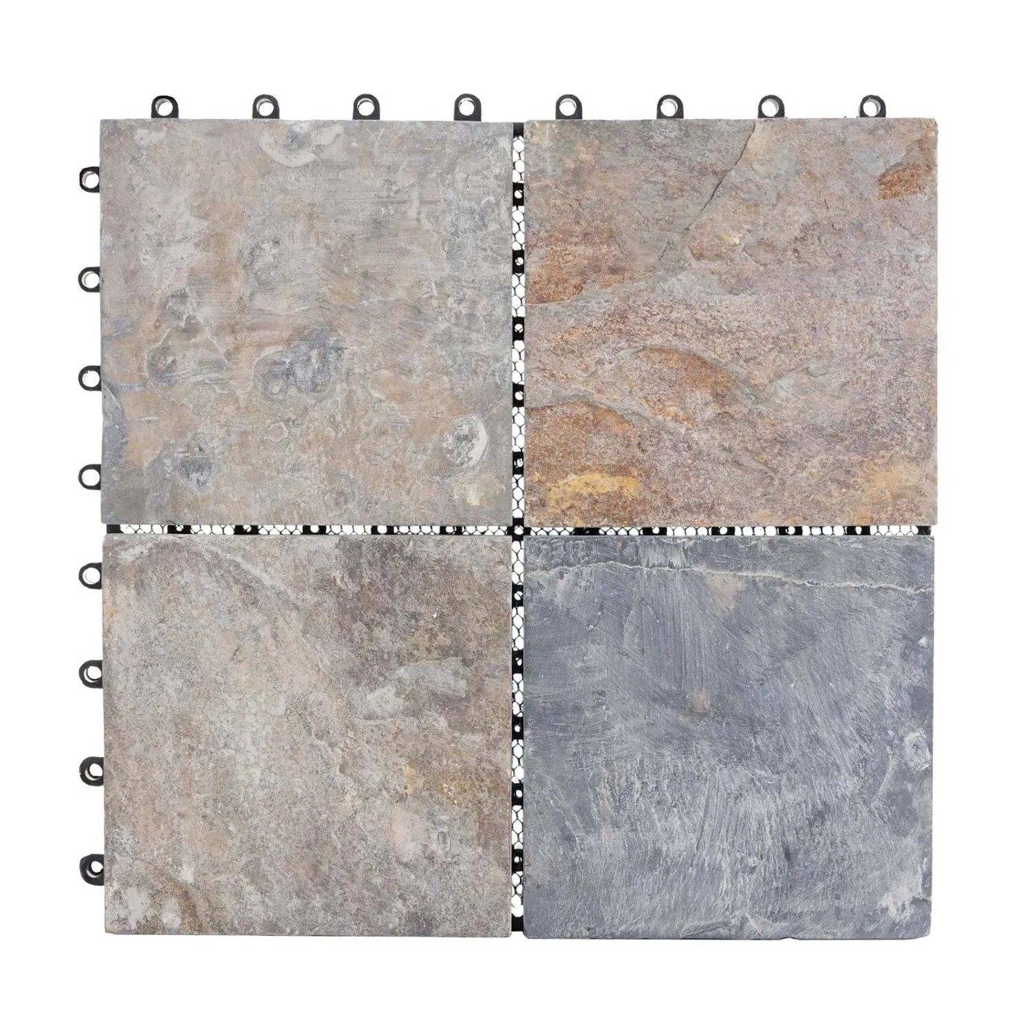 MCW Steinfliese E18, 4er Set Bodenfliesen für Balkon/Terrasse, Naturstein Granit Bunt, 30x30cm.