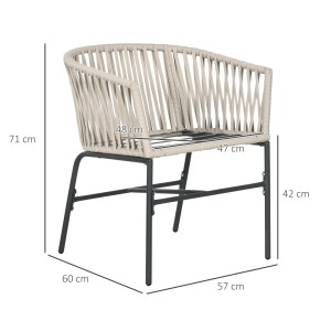 Outsunny Gartenstuhl 2er-Set, beige Polyester, mit Stahlrahmen und geflochtener Sitzfläche.